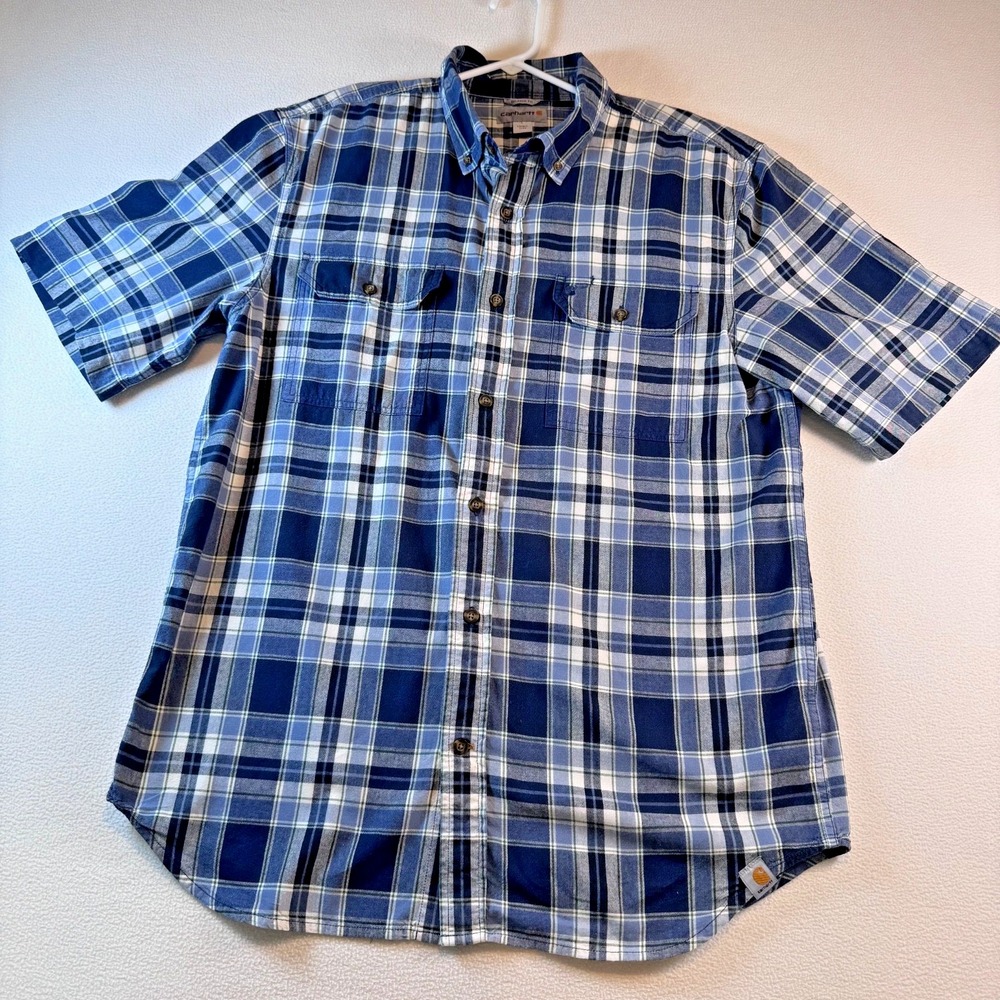 Carhartt Shirt Mens Large Regular Plaid Short Sleeve Button Front Relaxed Fit